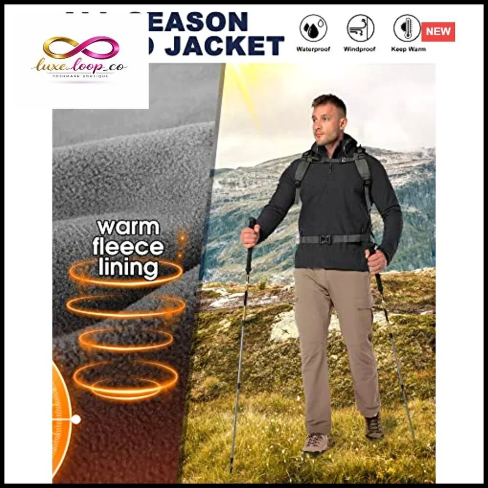 Men's Waterproof Fleece-Lined Softshell Jacket Windbreaker Lightweight